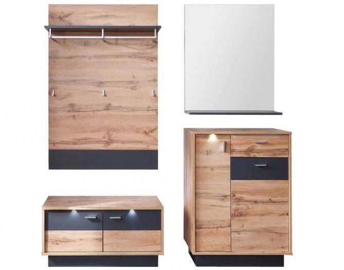 Ensemble meuble d'entrée 4 pièces chêne Wotan et gris foncé Dravy 168 cm - Photo n°1