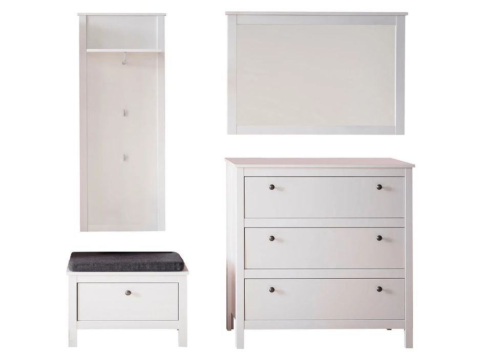 Ensemble meuble d'entrée 4 pièces mélaminé blanc Leone 161 cm - Photo n°1