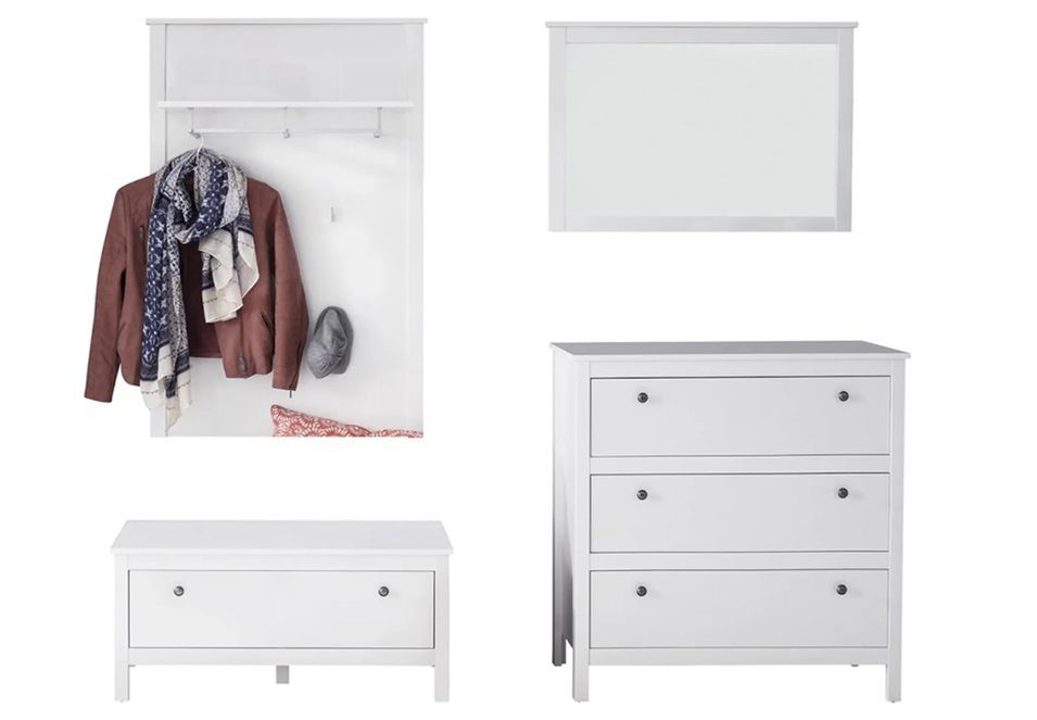 Ensemble meuble d'entrée 4 pièces mélaminé blanc Leone - Photo n°1