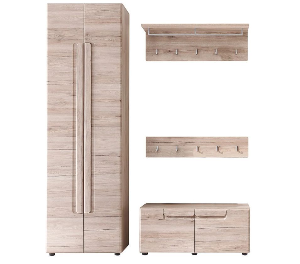 Ensemble meuble d'entrée 4 pièces mélaminé chêne clair Aurel - Photo n°1