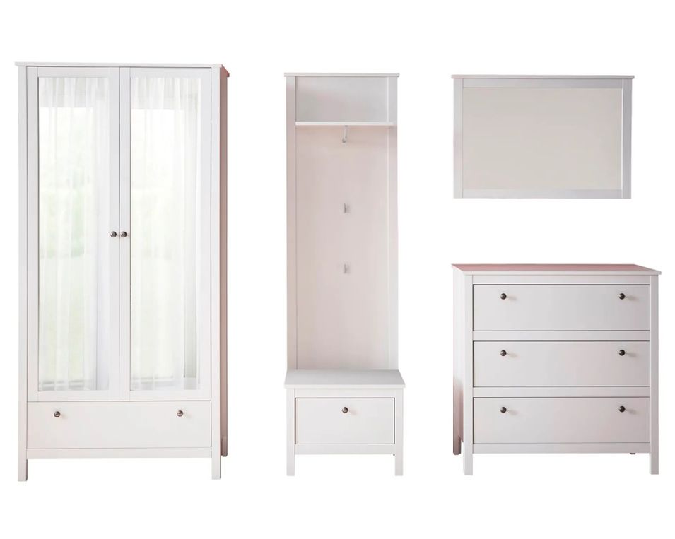 Ensemble meuble d'entrée 5 pièces mélaminé blanc Leone 268 cm - Photo n°1