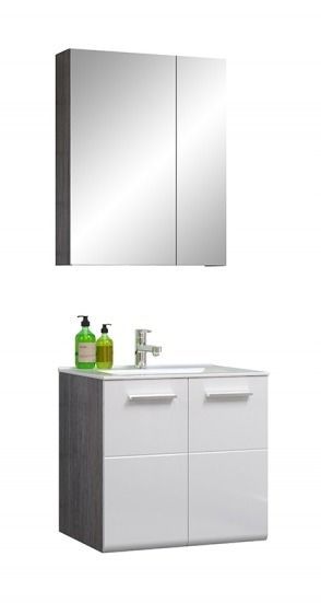 Ensemble meuble de salle de bain 2 pièces blanc et gris Randy - Photo n°1
