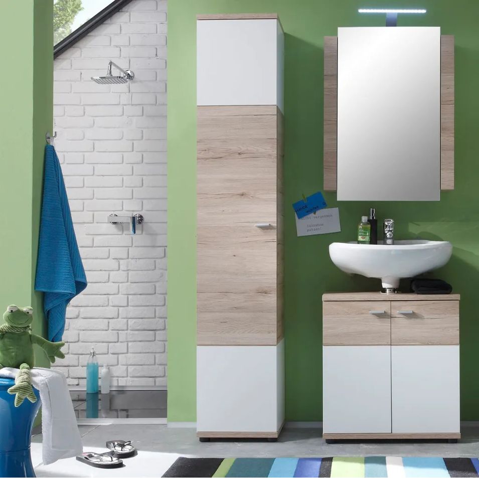 Ensemble meuble de salle de bain 3 pièces blanc et chêne clair Masie - Photo n°2