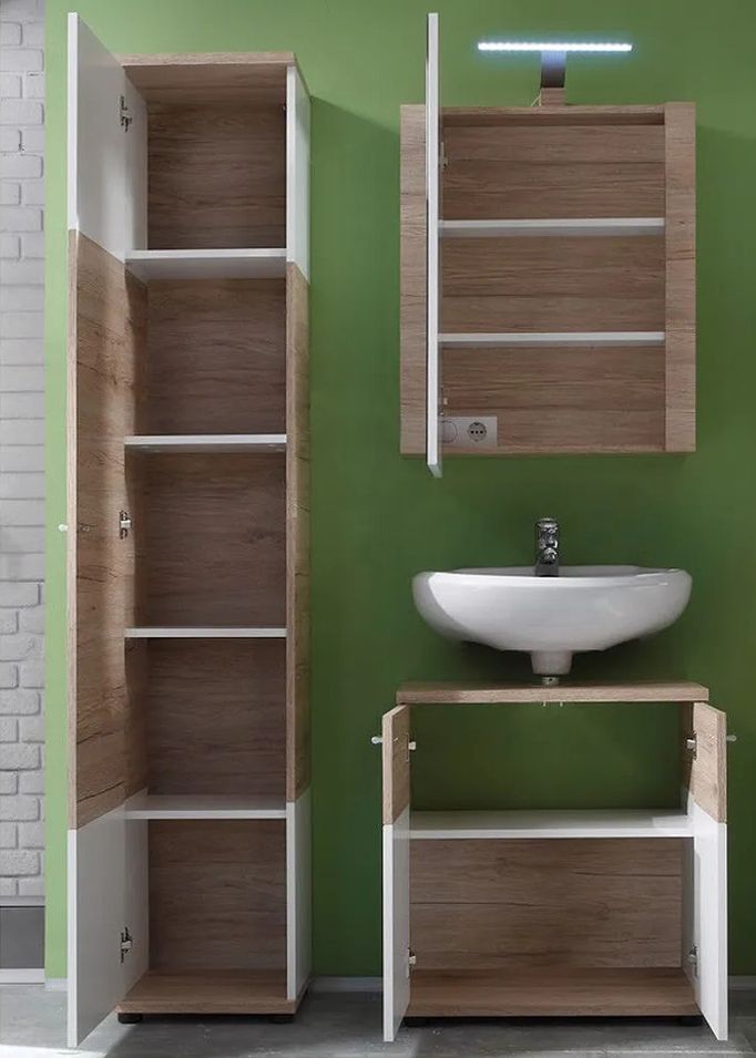 Ensemble meuble de salle de bain 3 pièces blanc et chêne clair Masie - Photo n°3