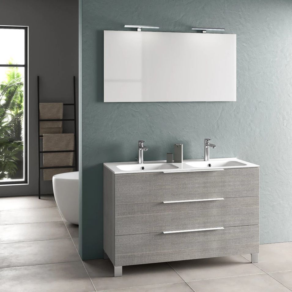 Ensemble meuble de salle de bain 3 tiroirs gris oxyde double vasque et miroir à LED Molma L 120 cm - Photo n°1