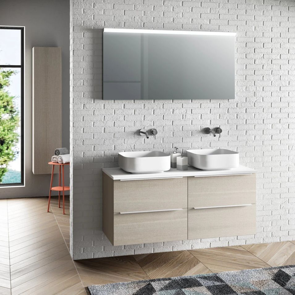 Ensemble meuble de salle de bain 4 tiroirs bois beige et miroir lumineux Malo L 120 cm - Photo n°1