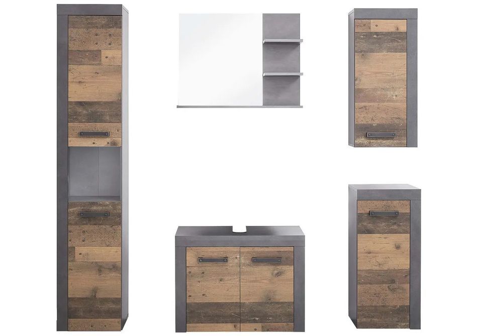 Ensemble meuble de salle de bain 5 pièces anthracite et noyer Cali - Photo n°1