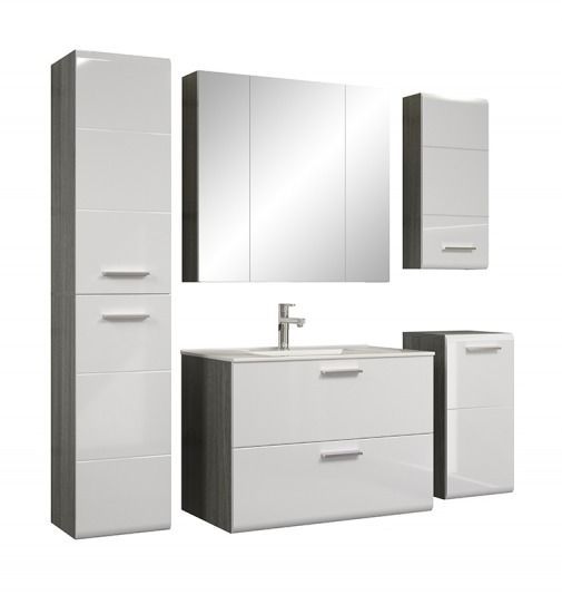 Ensemble meuble de salle de bain 5 pièces blanc et gris Randy - Photo n°1