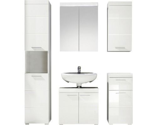 Ensemble meuble de salle de bain 5 pièces laqué blanc Kelia - Photo n°1