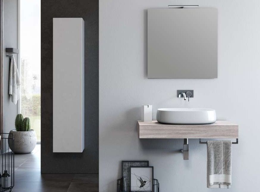Ensemble meuble de salle de bain bois clair et miroir lumineux Kyo L 90 cm - Photo n°1