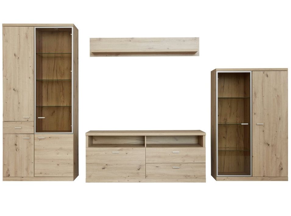 Ensemble meuble de séjour 4 pièces mélaminé chêne clair Lentz - Photo n°1