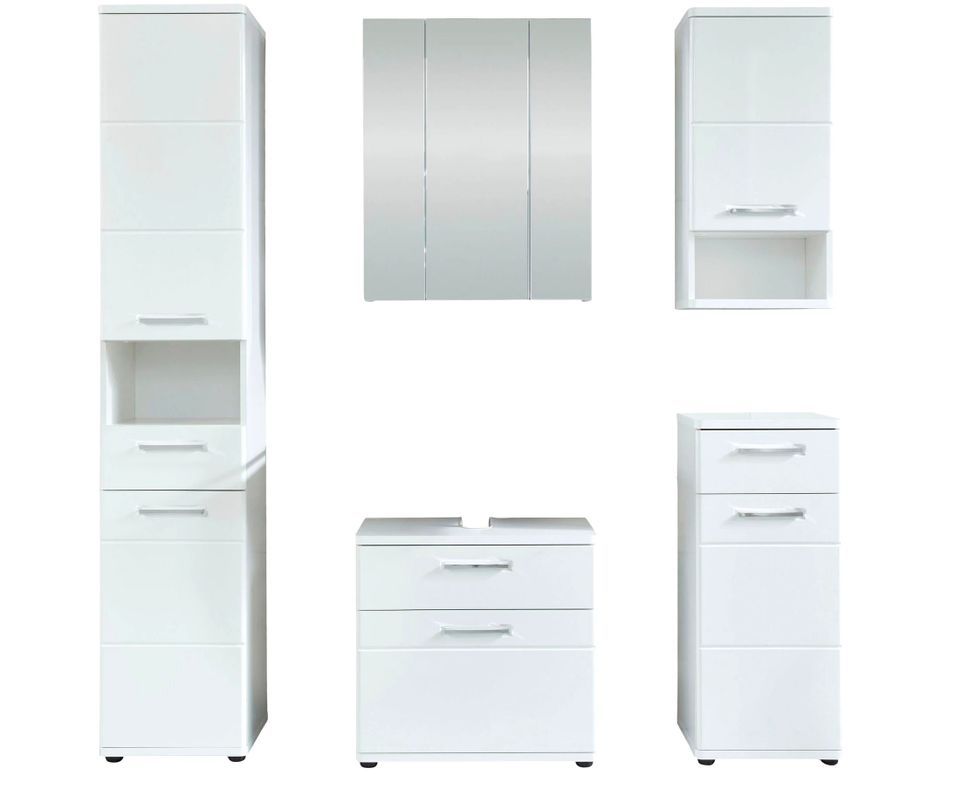 Ensemble meuble salle de bain 5 pièces mélaminé blanc Micko - Photo n°1