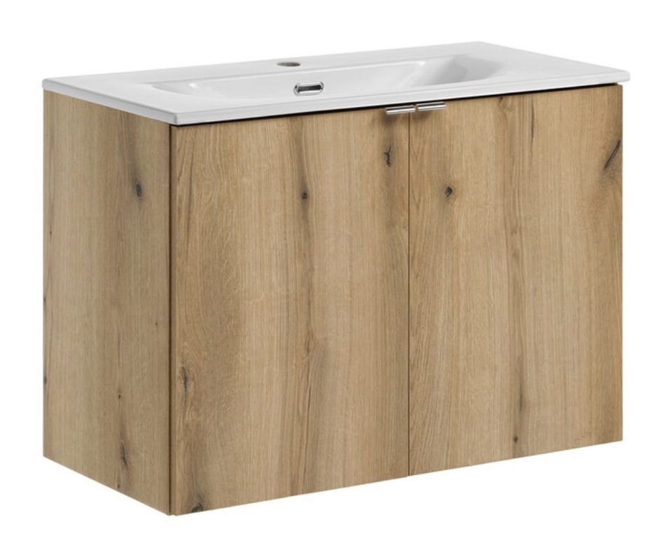 Ensemble meuble salle de bain suspendu 2 portes avec vasque encastrée NOVA OAK - Photo n°1