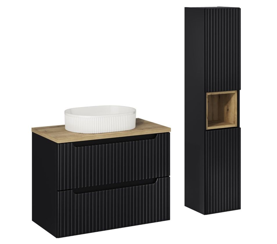 Ensemble meuble salle de bain suspendu NOVA 110 cm – Vasque, colonne et meuble 2 portes - Photo n°1
