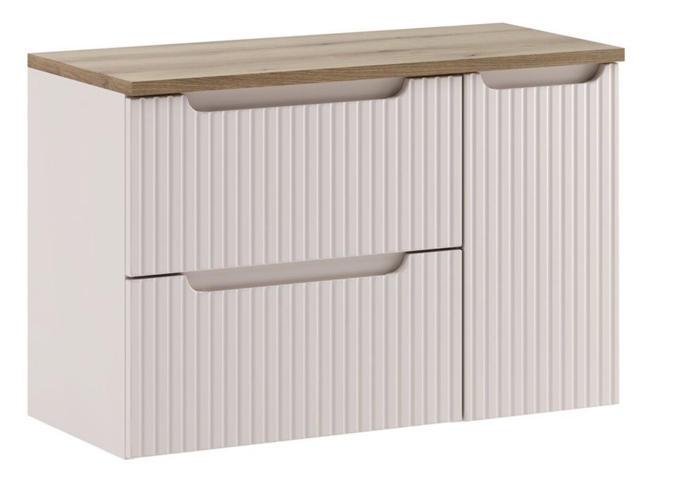 Ensemble meuble salle de bain suspendu NOVA Taupe avec plan Chêne naturel – Design contemporain et rangements intelligents - Photo n°1