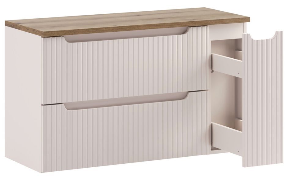 Ensemble meuble salle de bain suspendu NOVA Taupe avec plan Chêne naturel – Design contemporain et rangements intelligents - Photo n°1