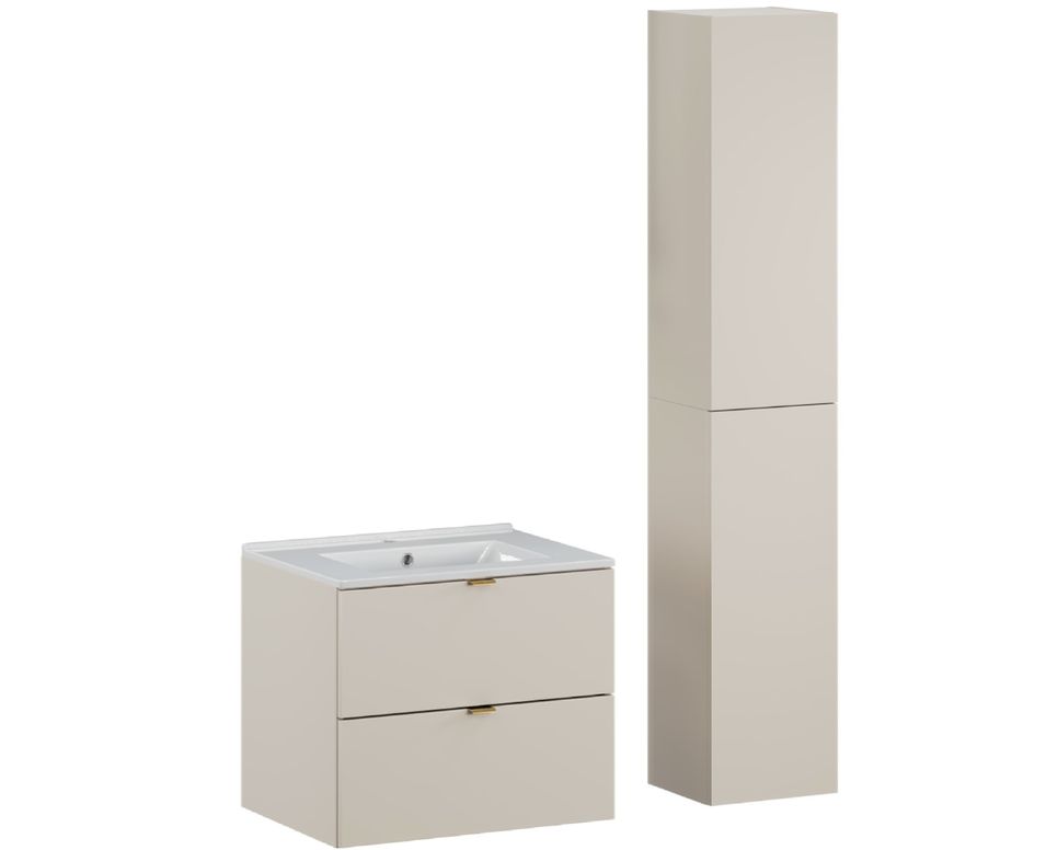 Ensemble salle de bain suspendu DALIA Cachemire avec colonne et vasque encastrée MOTIAC - Photo n°1