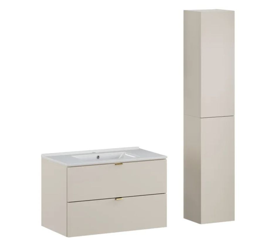 Ensemble salle de bain suspendu DALIA Cachemire avec colonne et vasque encastrée MOTIAC - Photo n°1
