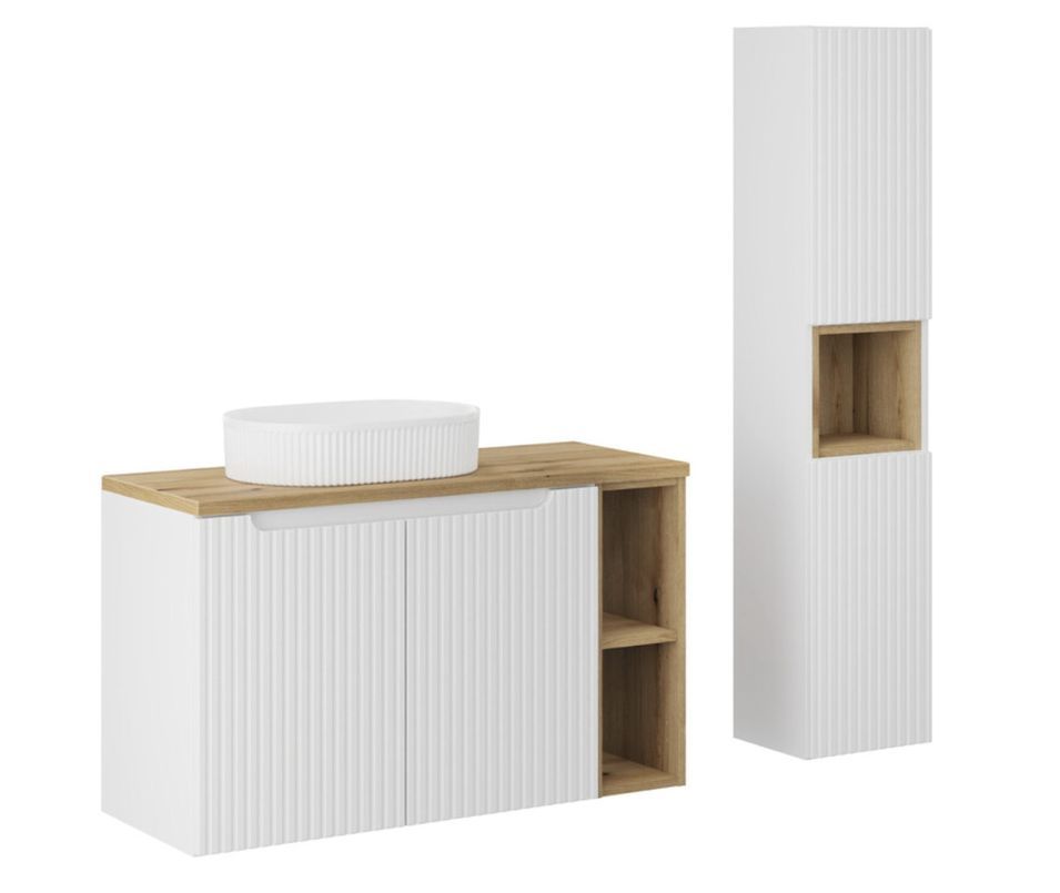 Ensemble salle de bain suspendu NOVA blanc 100 cm – Vasque, colonne et rangements - Photo n°1