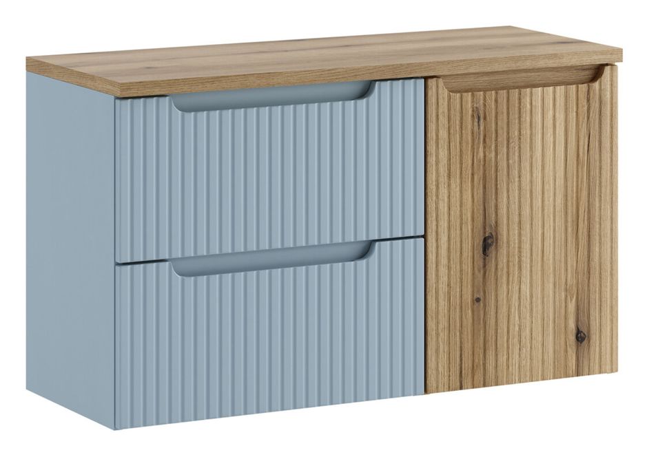Ensemble suspendu NOVA 100 cm avec panier à linge, meuble 2 tiroirs et plan de travail - Photo n°1