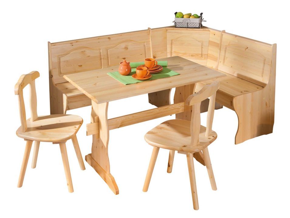 Ensemble table avec banc et chaises pin massif clair Vencia - Photo n°1