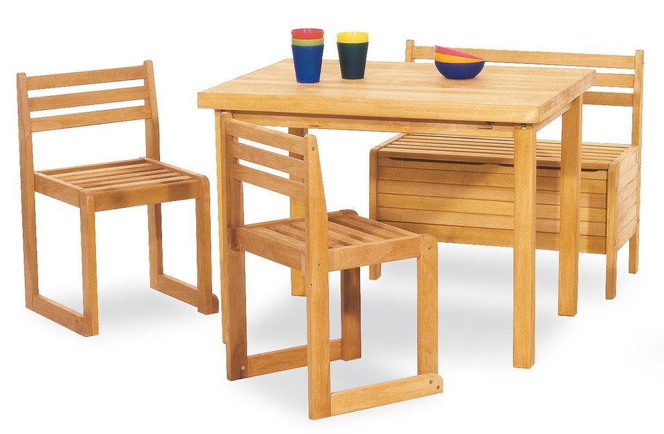 Ensemble table et chaises enfant 4 pièces hêtre massif clair huilé Peter - Photo n°1