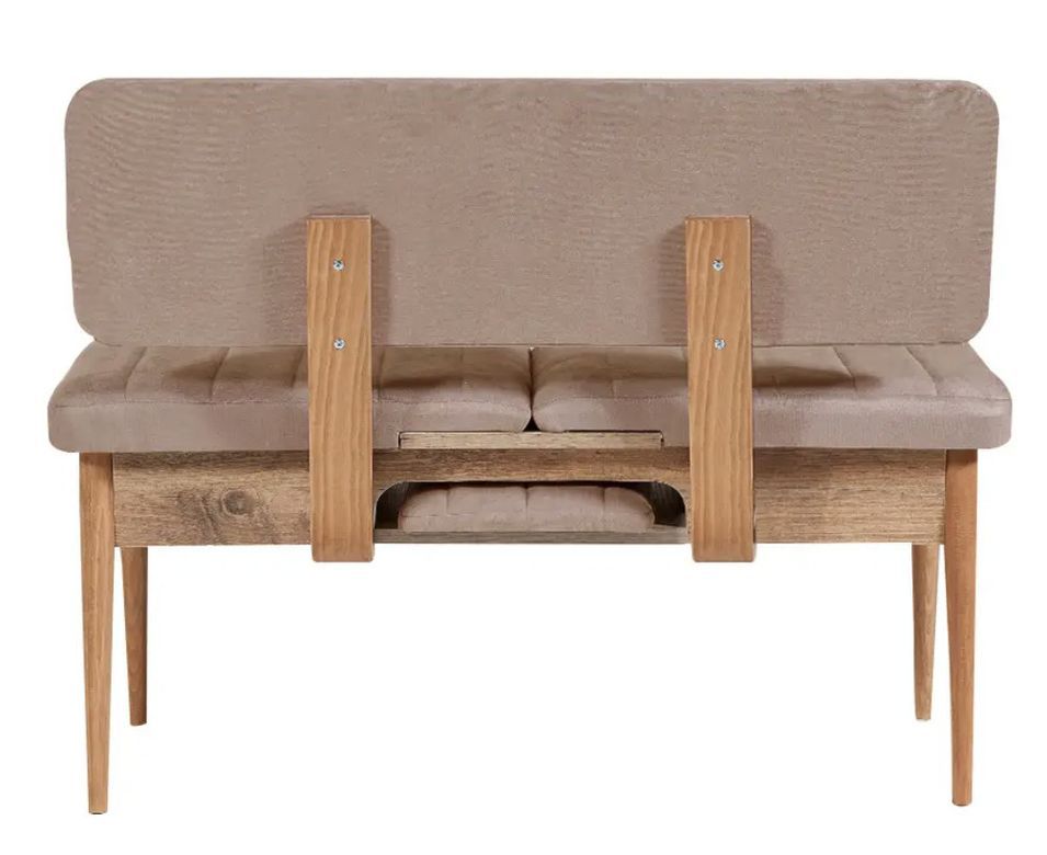 Ensemble table extensible 2 chaises et 2 bancs bois naturel et tissu beige Mariva - Photo n°6