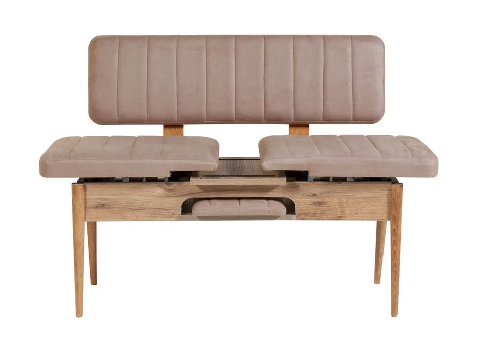 Ensemble table extensible 2 chaises et 2 bancs bois naturel et tissu beige Mariva - Photo n°10