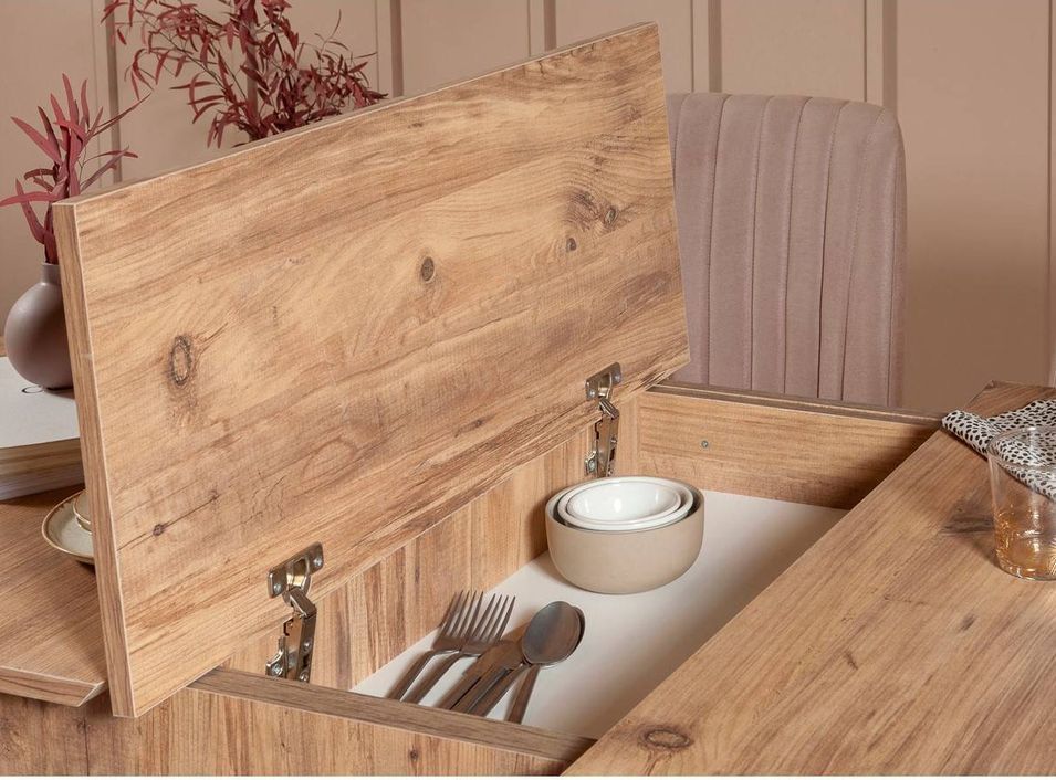 Ensemble table extensible 2 chaises et 2 bancs bois naturel et tissu beige Mariva - Photo n°3