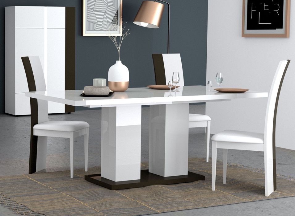 Ensemble table rectangulaire et 4 chaises bois laqué blanc et noir Koyd - Photo n°1