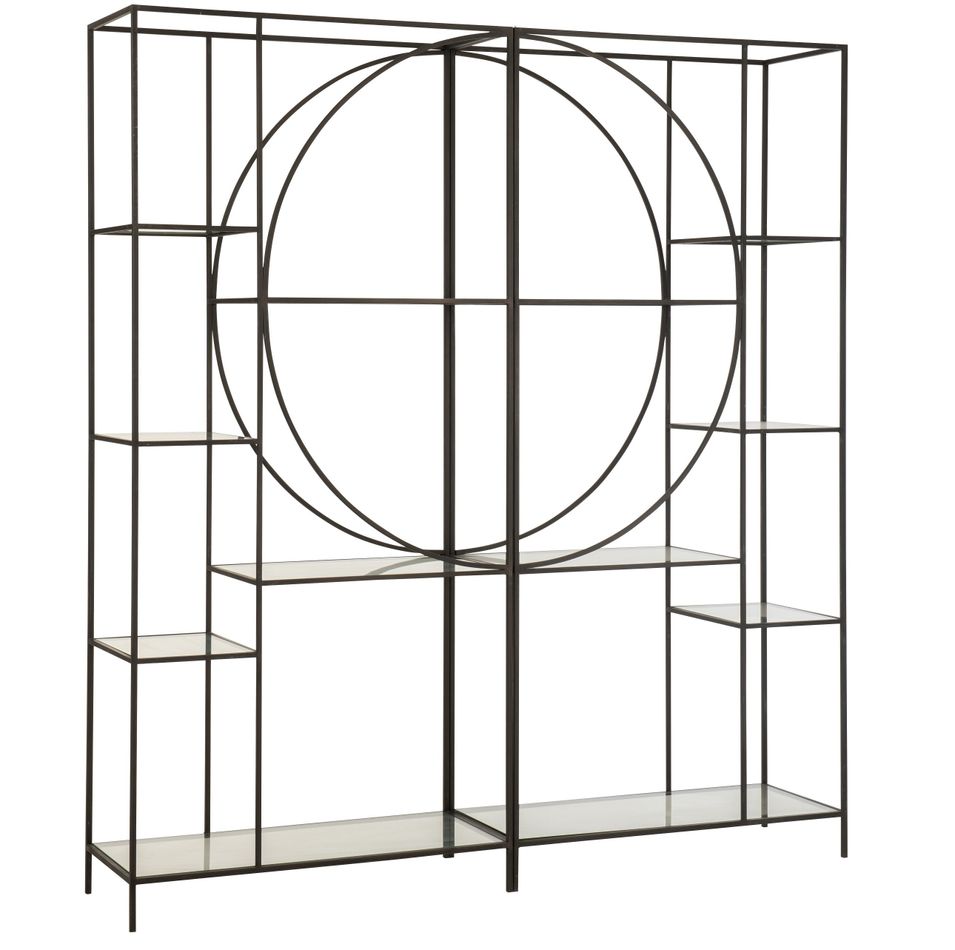 Étagère 2 parties cercle verre et pieds métal noir Basil - Photo n°1