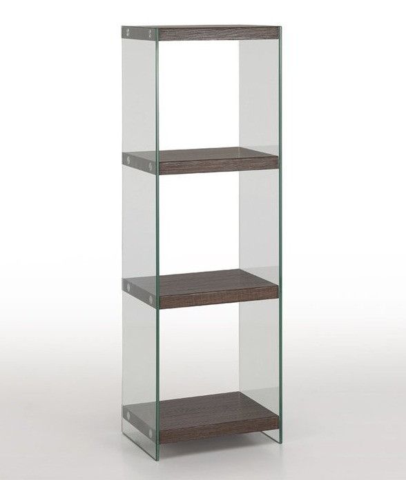 Étagère 3 niveaux bois noyer et pieds verre transparent Sila - Photo n°1