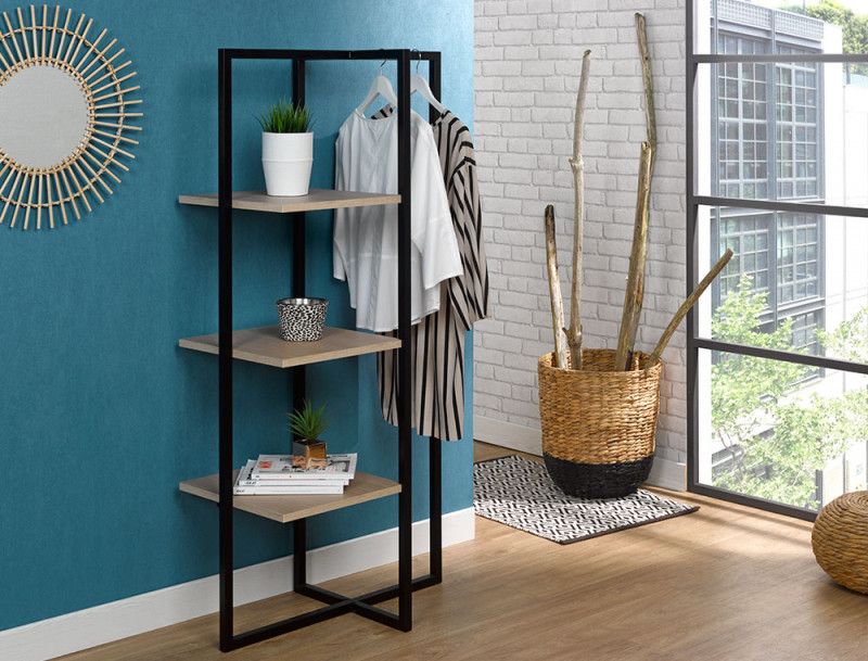 Etagère 3 niveaux métal noir et bois hêtre clair Bahia - Photo n°1