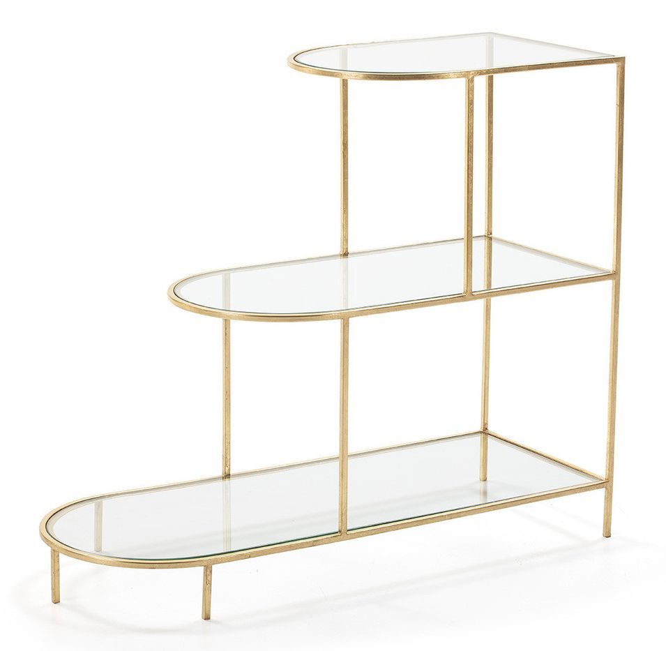 Etagère 3 plateaux verre transparent et métal doré - Photo n°1