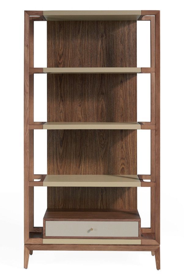Étagère 4 niveaux et 1 tiroir bois noyer et laqué Muza - Photo n°1
