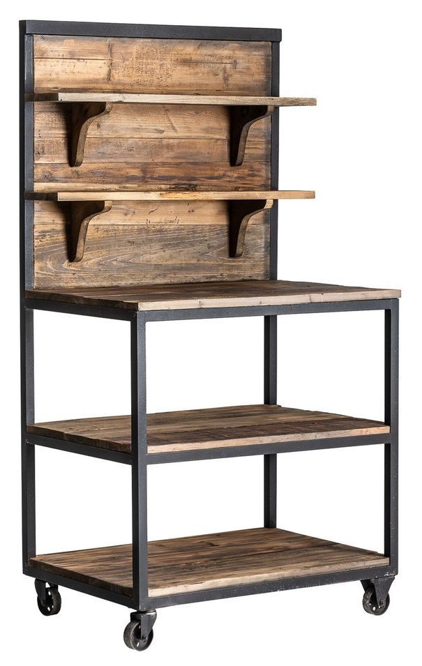 Etagère 5 niveaux pin massif recyclé foncé et métal noir Lo - Photo n°1