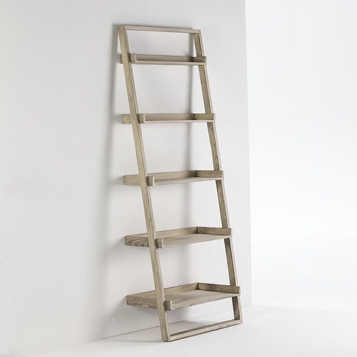 Étagère 5 plateaux bois massif gris voilé Mura - Photo n°1