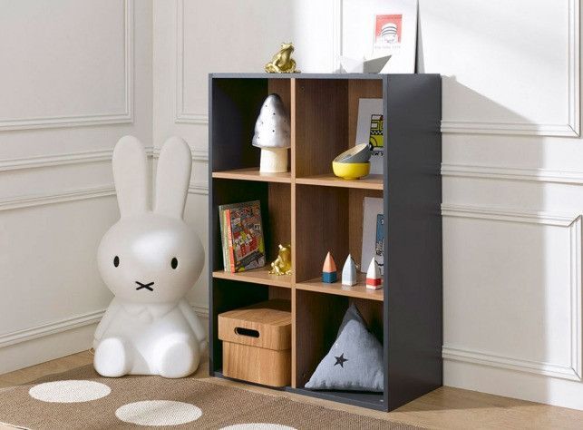 Etagère 6 cases bois anthracite et merisier clair Multicases - Photo n°1