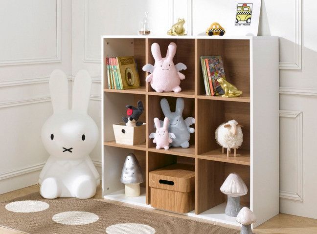 Etagère 9 cases bois blanc et merisier clair Multicases - Photo n°1