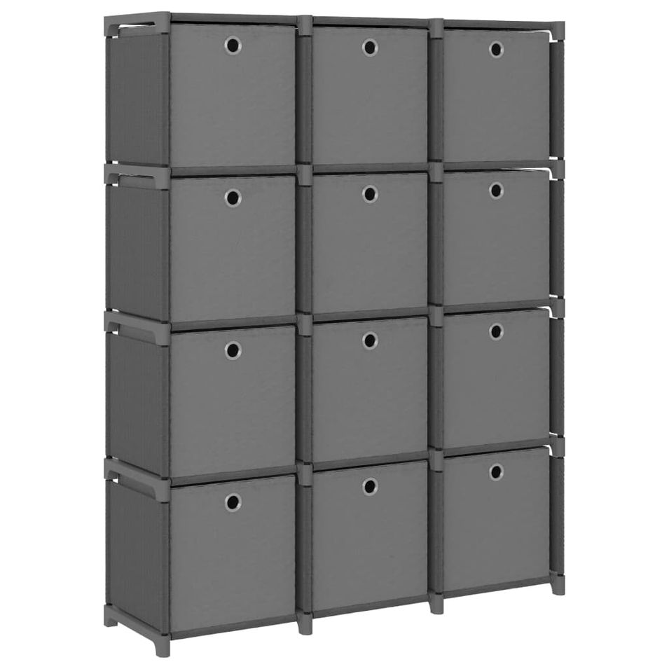 Étagère à 12 cubes avec boîtes Gris 103x30x141 cm Tissu - Photo n°1