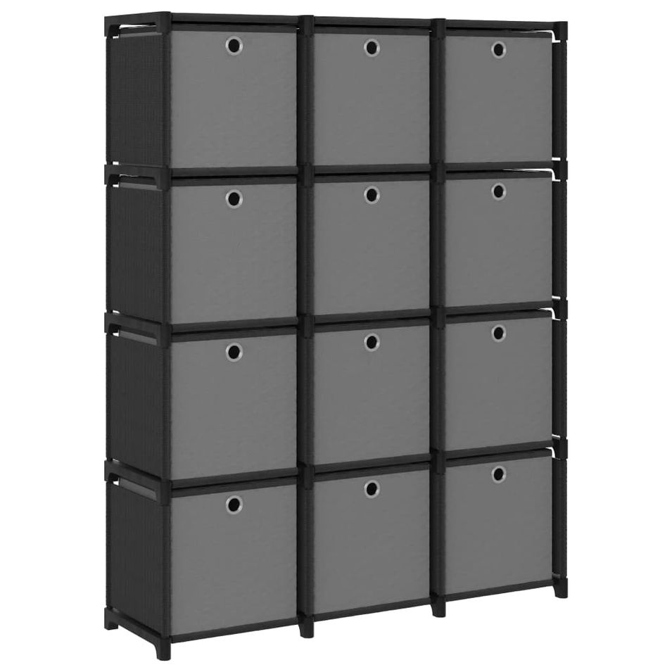 Étagère à 12 cubes avec boîtes Noir 103x30x141 cm Tissu - Photo n°1