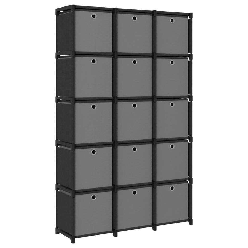 Étagère à 15 cubes avec boîtes Noir 103x30x175,5 cm Tissu - Photo n°1