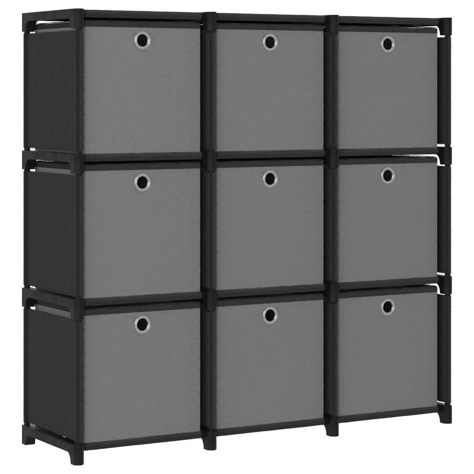 Étagère à 9 cubes avec boîtes Noir 103x30x107,5 cm Tissu - Photo n°1