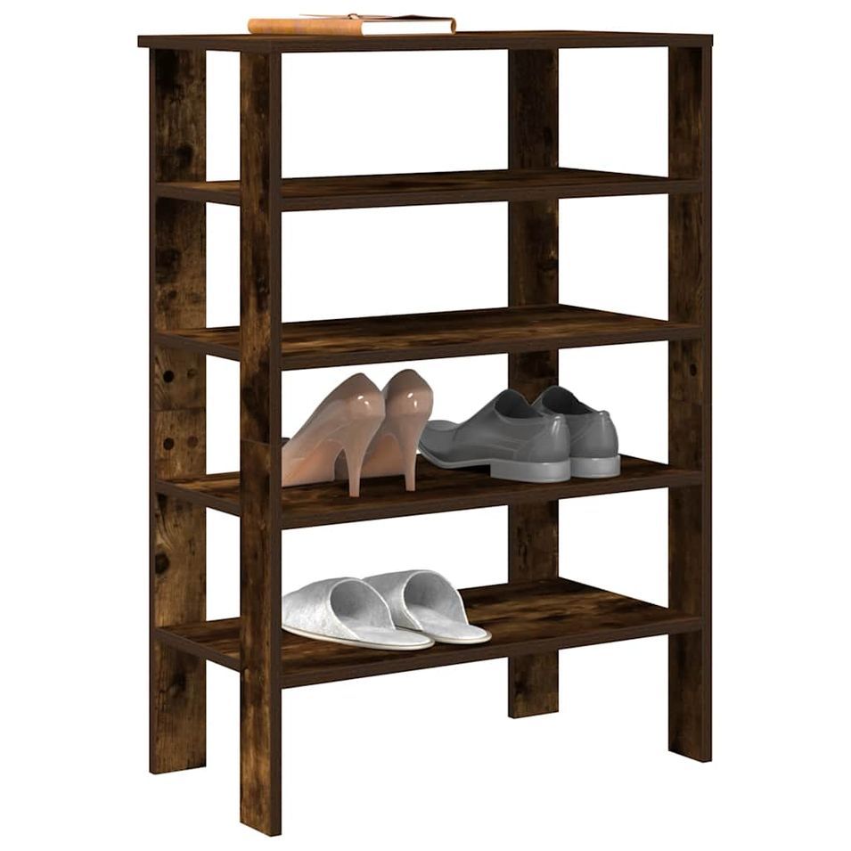 Étagère à chaussures chêne fumé 61x32x87,5 cm bois d'ingénierie - Photo n°1