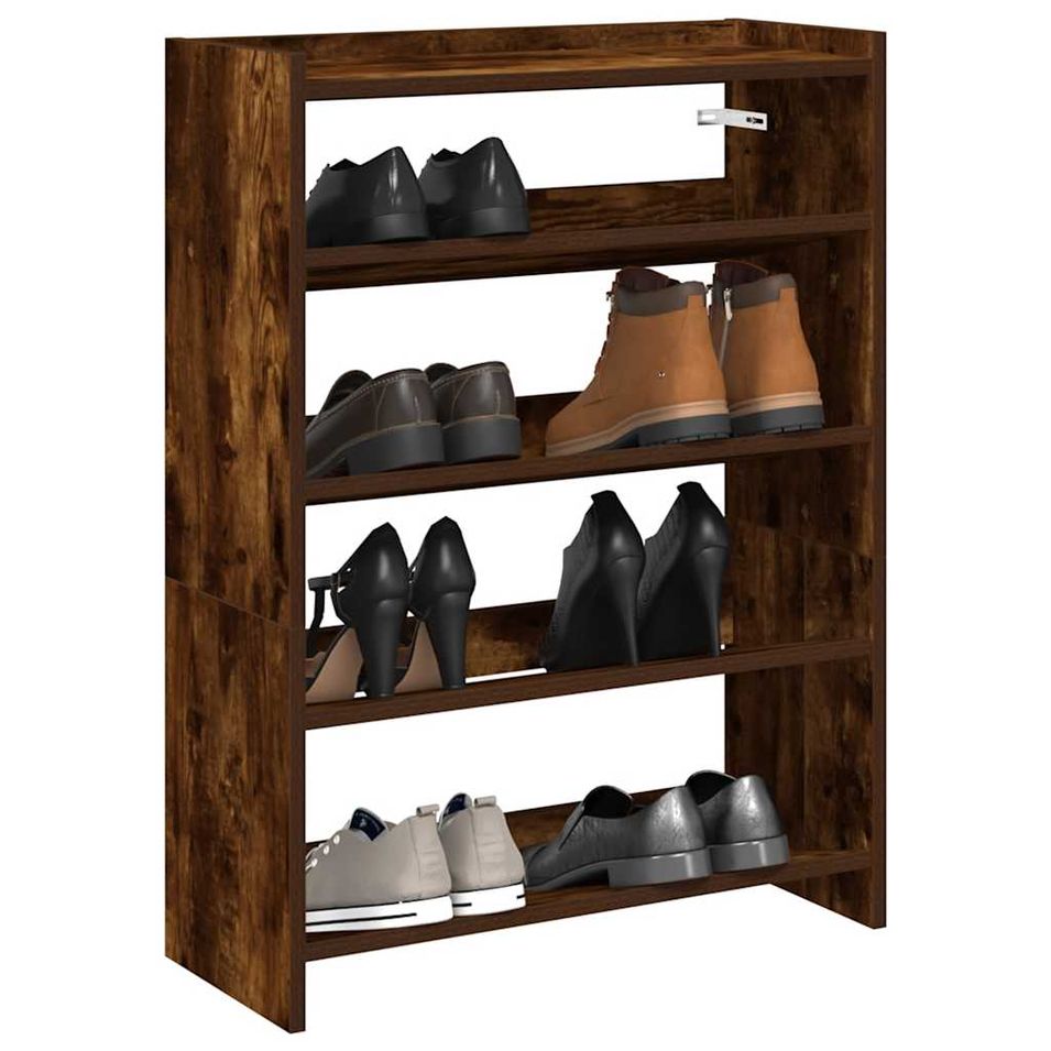 Étagère à chaussures chêne fumé 80x25x61,5 cm bois d'ingénierie - Photo n°1