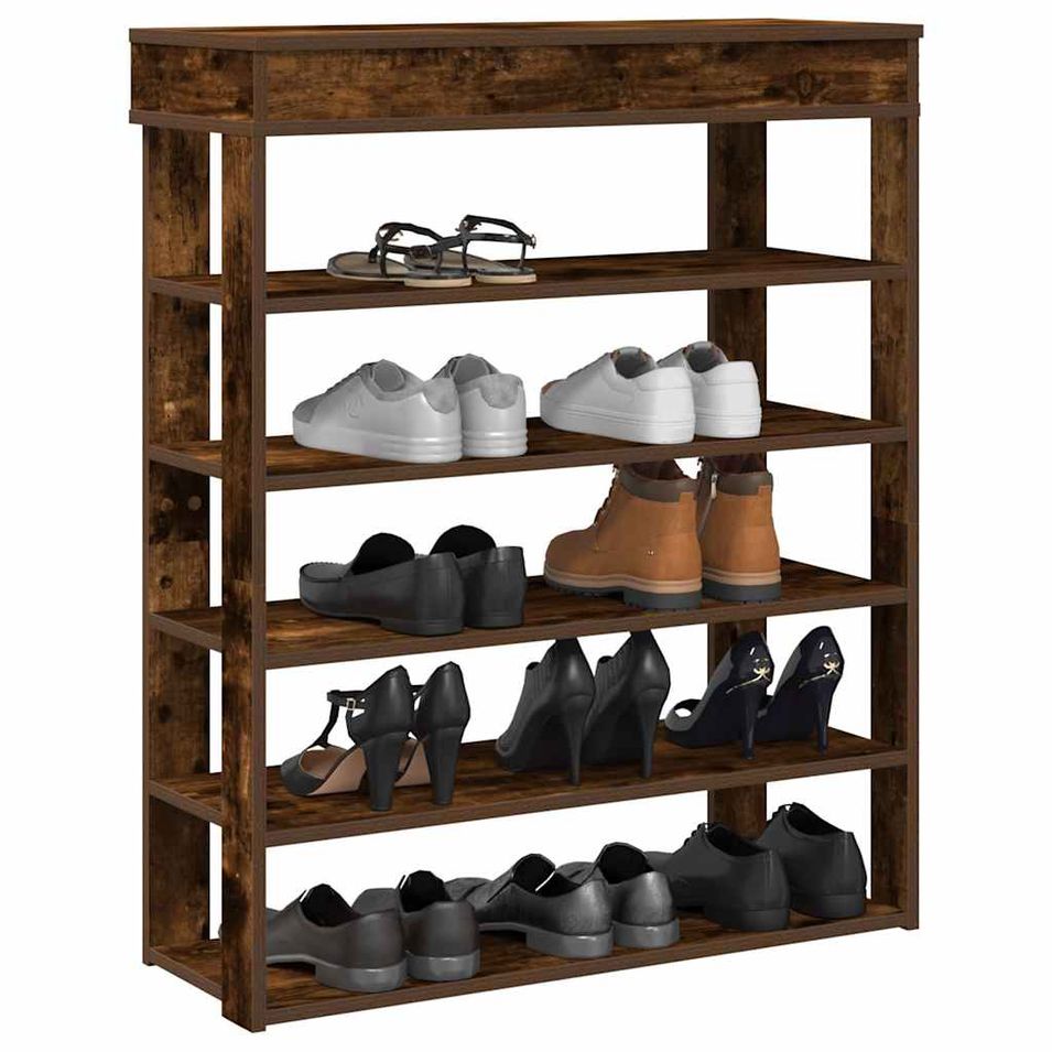 Étagère à chaussures chêne fumé 80x30x98 cm bois d'ingénierie - Photo n°1