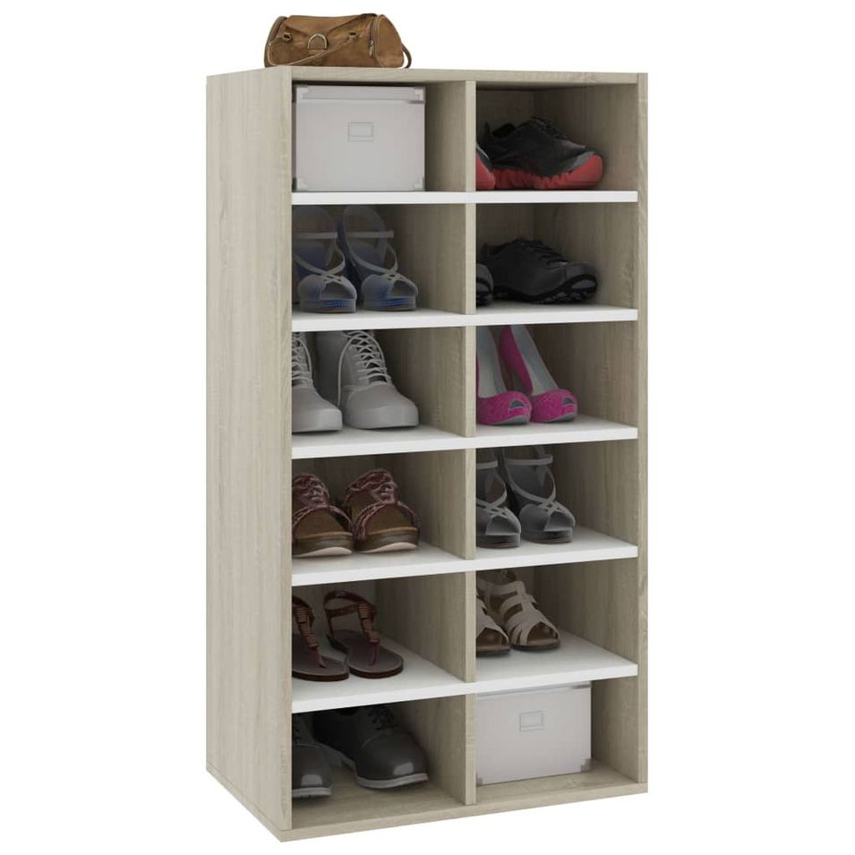 Étagère haute à chaussures en bois Nikita L 54 x H 100 cm - Rangement 11 niveaux - Photo n°1