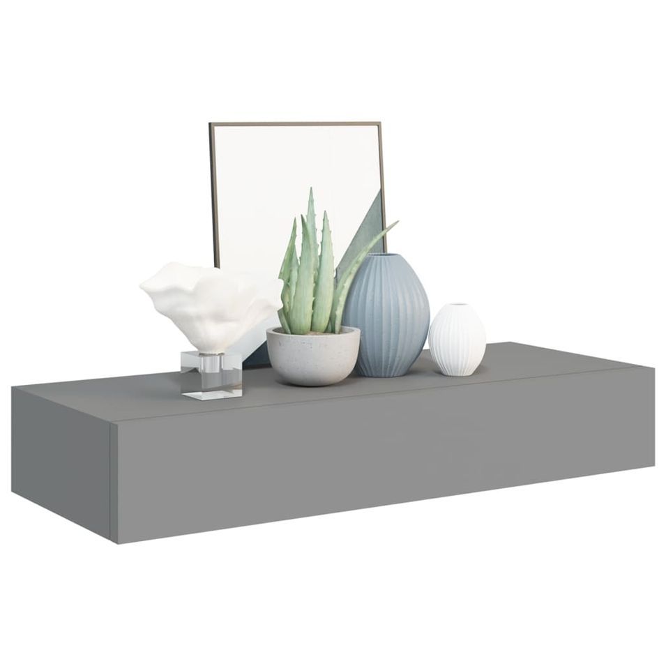 Étagère à tiroir murale Gris 60x23,5x10 cm MDF - Photo n°1