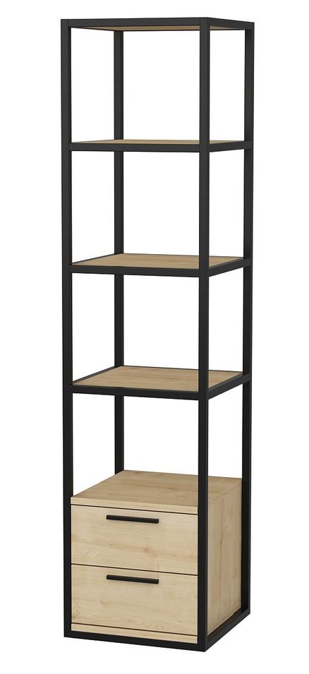 Étagère avec 2 tiroirs bois clair et métal noir Roby 39 cm - Photo n°1