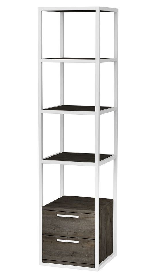 Étagère avec 2 tiroirs bois gris et métal blanc Roby 39 cm - Photo n°1